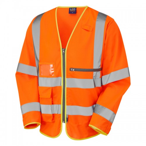 Leo Workwear Heddon Hi Vis Orange Sleeved Vest